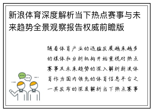新浪体育深度解析当下热点赛事与未来趋势全景观察报告权威前瞻版